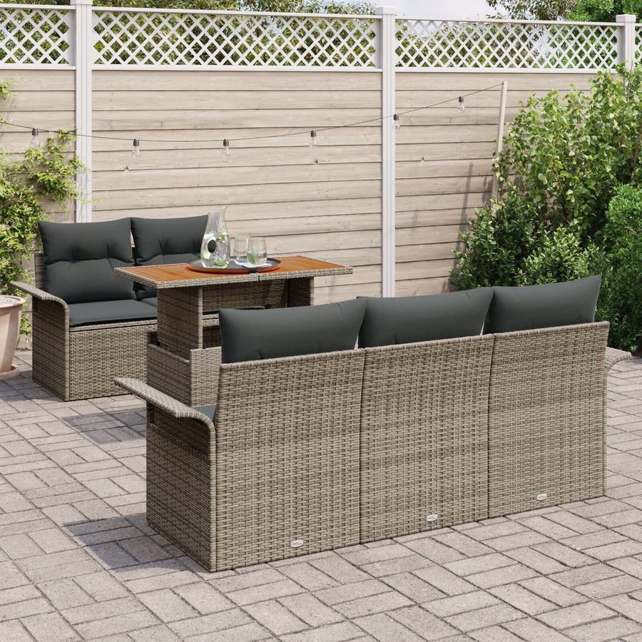 Tuin Sofa Set Set Van 6 Grijs Poly Rattan Tuinbank Stoel