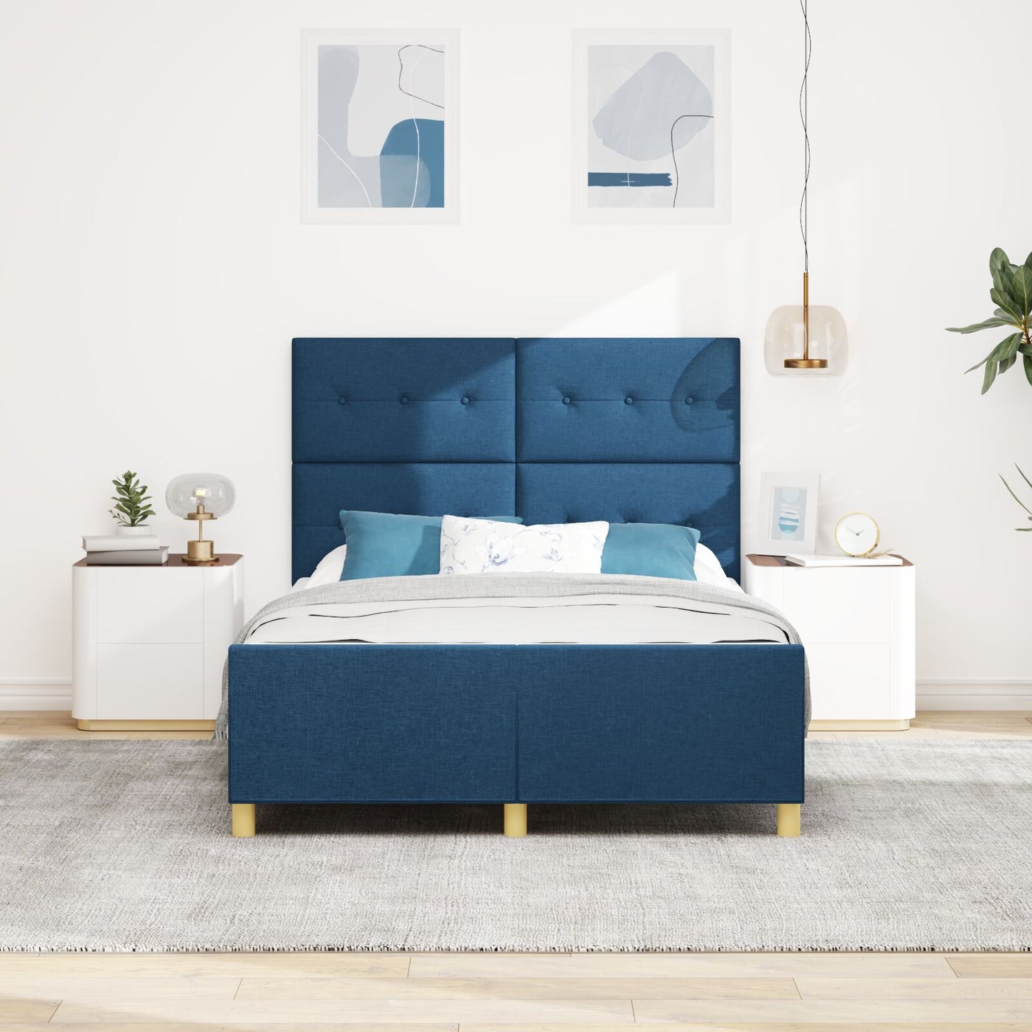 Bedframe Blauw 140X190 Cm Stof Crème