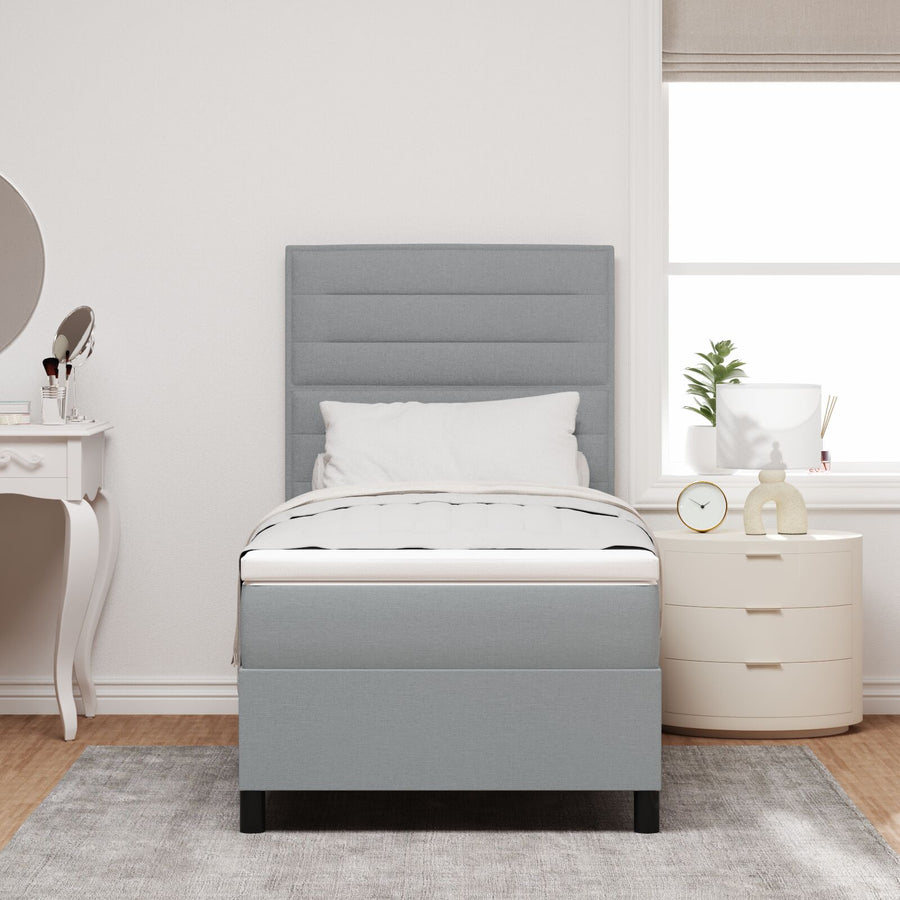 Boxspringbed Met Matras Stof Lichtgrijs 100 x 200 cm Lijnen ontwerp