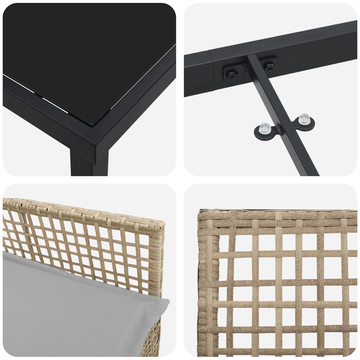 5-Delige Tuin Eettafelset Met Kussens Beige Poly Riet