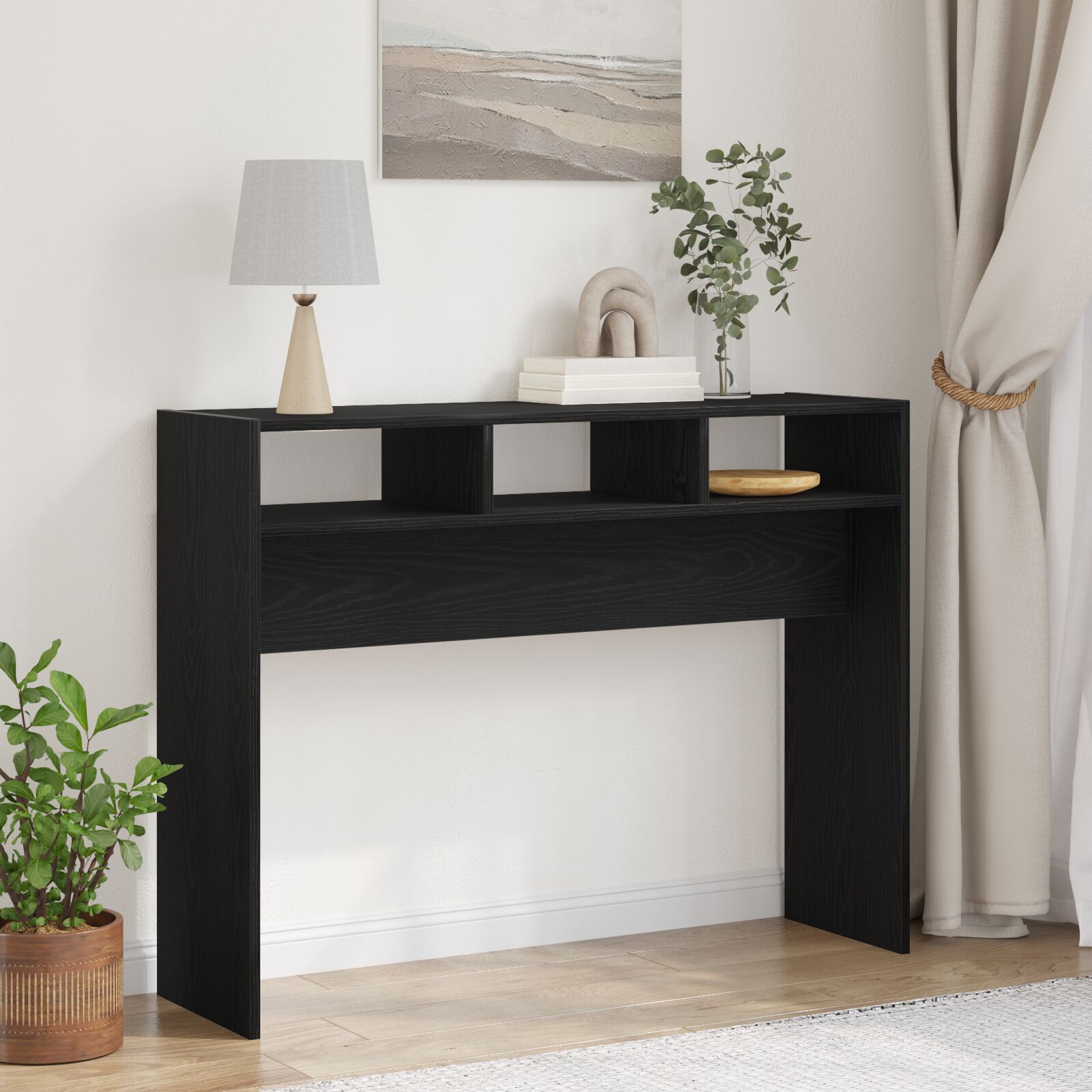 Consoletafel Zwart Eiken 105X30X80 Cm Geengineerd Hout