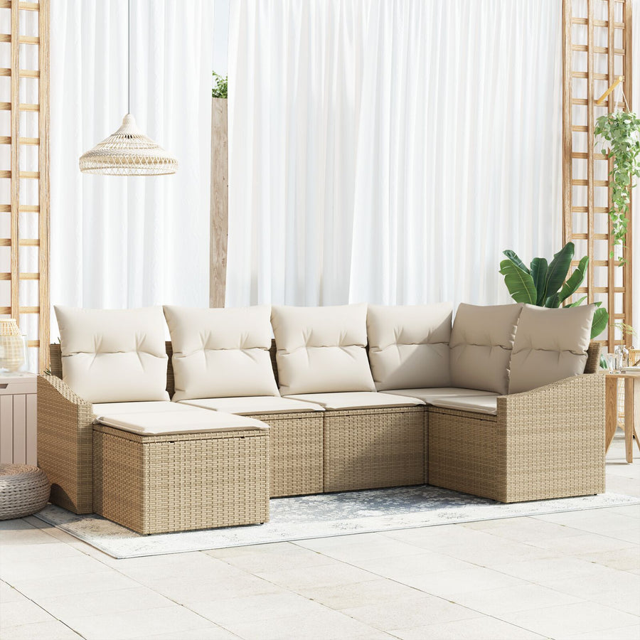 6-Delige Tuinstoelen Set Met Kussens Beige Poly Rattan