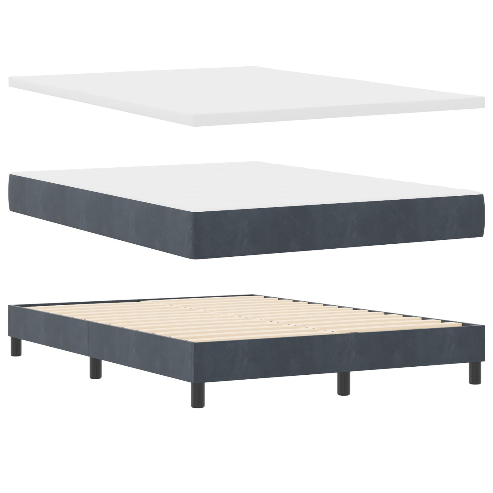 Boxspring Bed Met Matras Donkergrijs 160X200 Cm Van Fluweel Blauw
