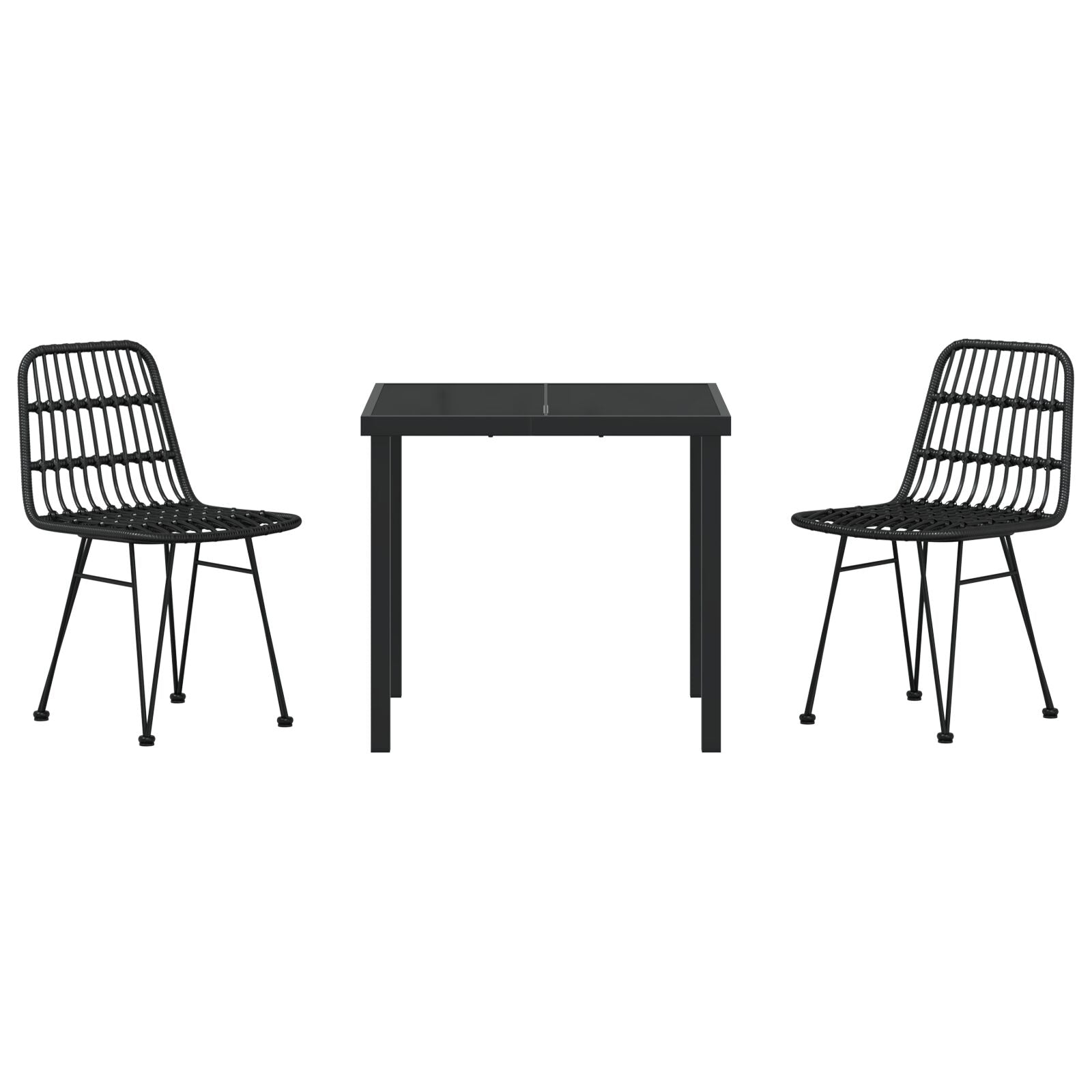 3-Delige Tuin Eettafel Set Zwarte Poly Rattan