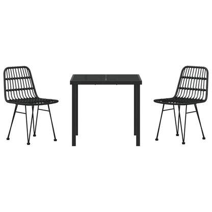 3-Delige Tuin Eettafel Set Zwarte Poly Rattan