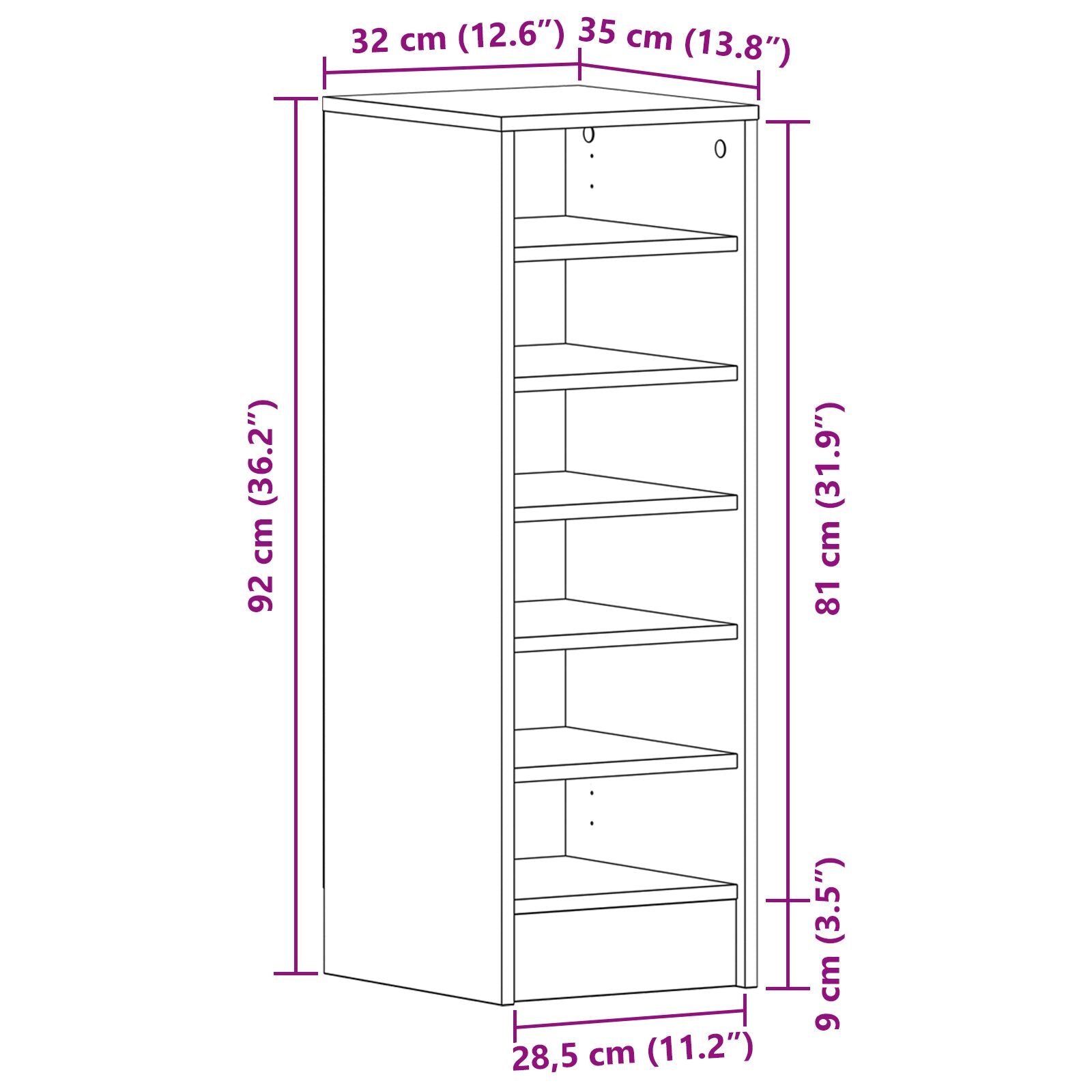 Schoenenkast 31,5X35X90 Cm Gelaagd Hout Zwart eiken 32 x 35 x 92 cm