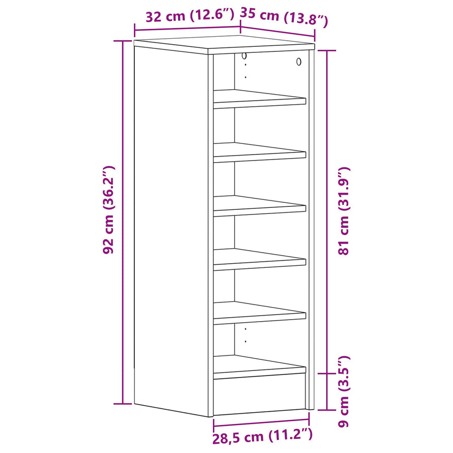 Schoenenkast 31,5X35X90 Cm Gelaagd Hout Zwart eiken 32 x 35 x 92 cm