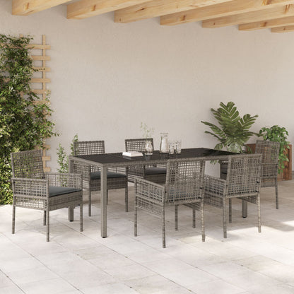 7-Piece Tuin Eet Set Met Kussens Grijs Poly Rattan