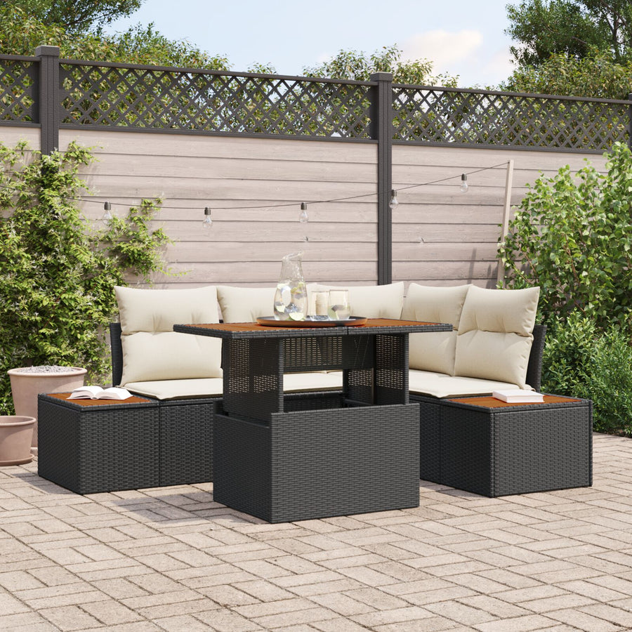 Tuin Sofa Set Set Van 5 Zwart Rattan Tuin Hoekbank Rechthoekig