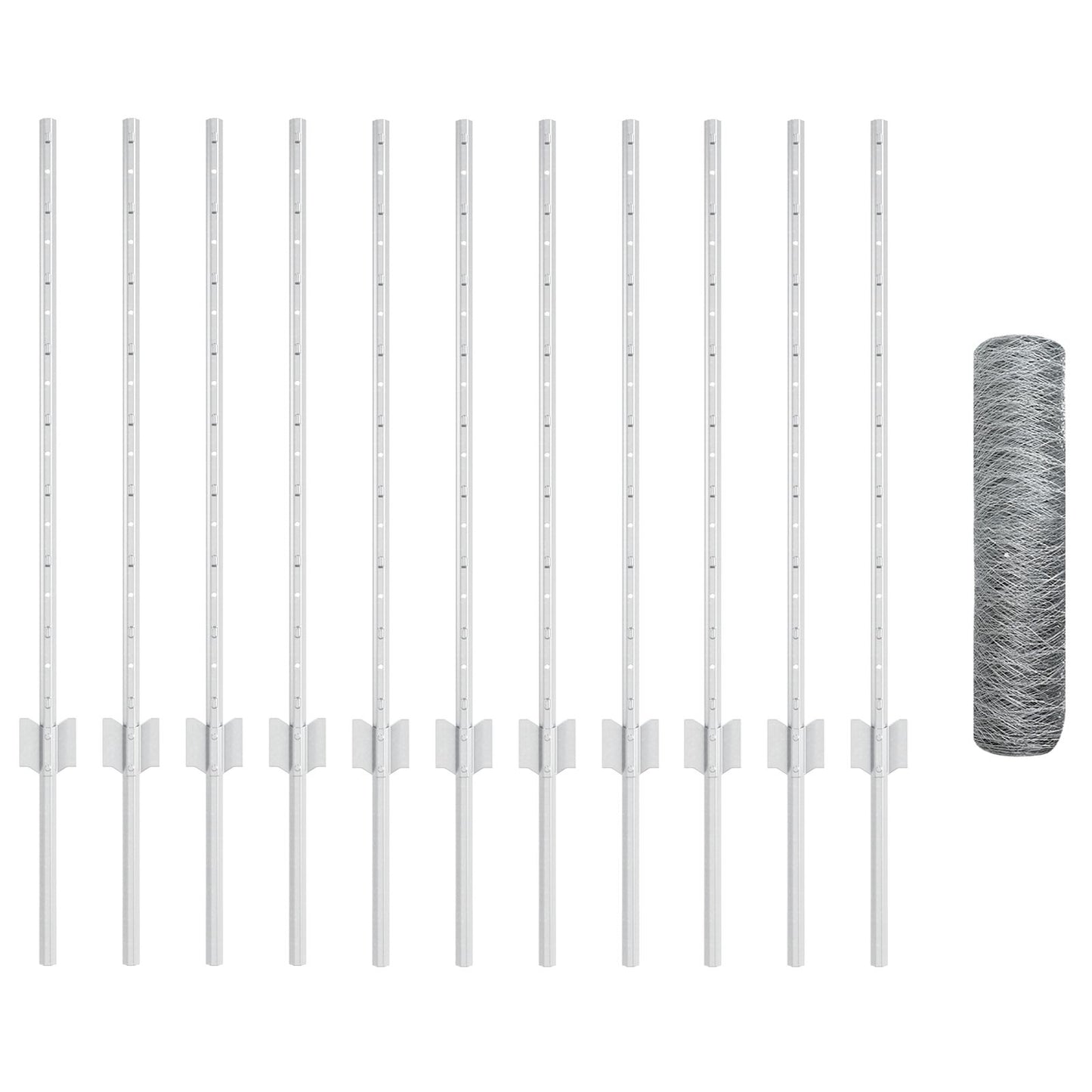 Hekpalen 11 Stuks U-Kanaal 80 Cm Gegalvaniseerd Staal,  Zeshoek Hek 0.8X25 M Gegalvaniseerd Staal