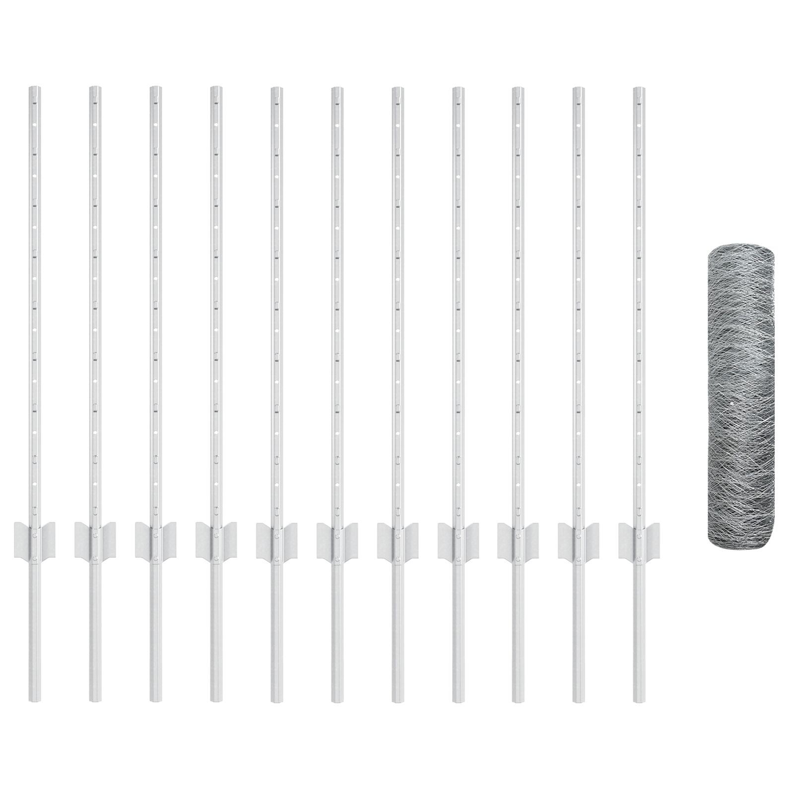 Hekpalen 11 Stuks U-Kanaal 80 Cm Gegalvaniseerd Staal,  Zeshoek Hek 0.8X25 M Gegalvaniseerd Staal