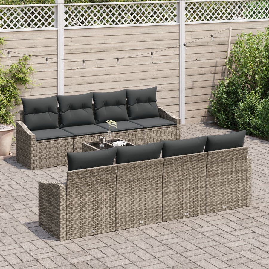 9-Delige Tuin Sofa Set Met Kussens Grijs Poly Rattan