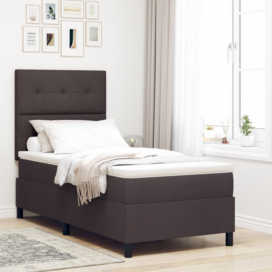 Boxspringbed Met Matras Eenpersoons Stof Donkerbruin 90 x 190 cm Knop tufted