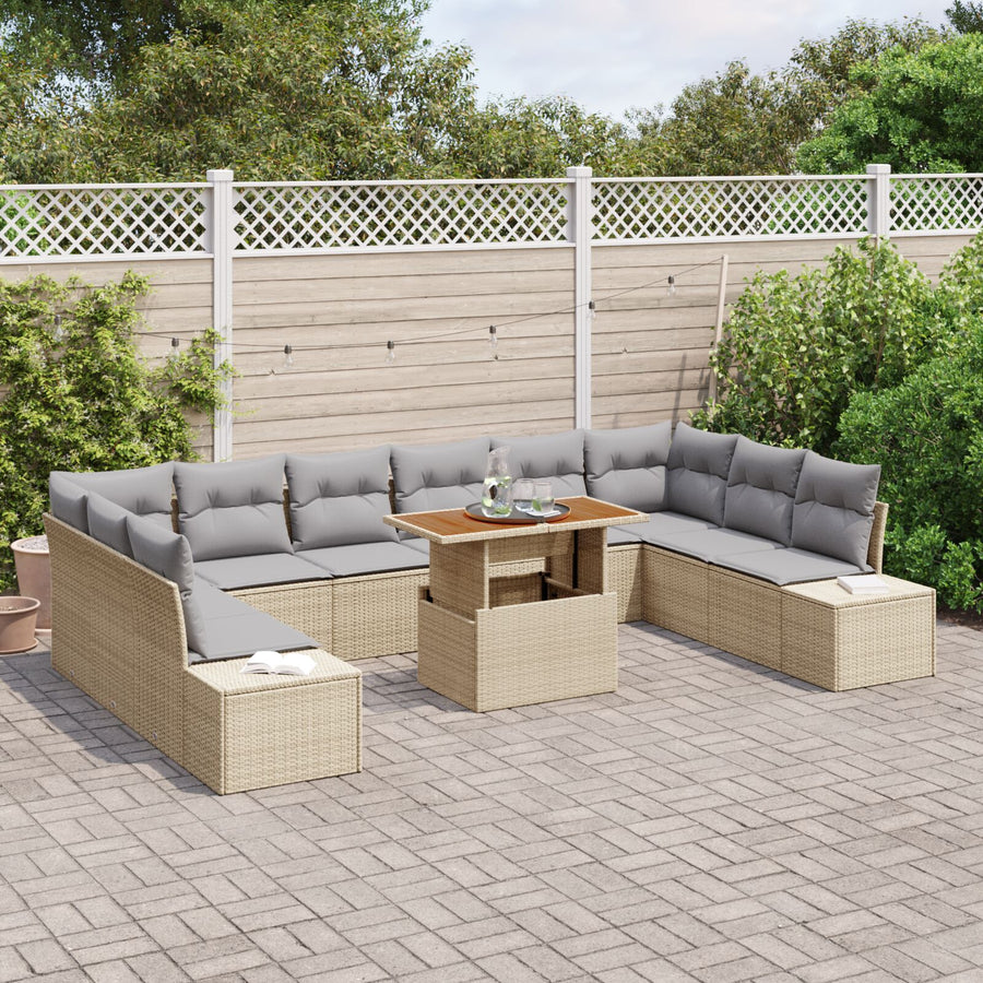 Tuinbankset Set Van 11 Grijs Rattan Buitentafelset Rechthoekig