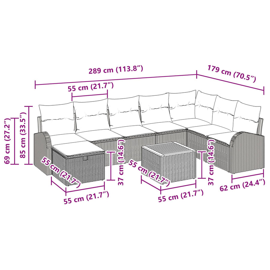 9-Delige Tuinsofaset Met Kussens Beige Poly Rattan