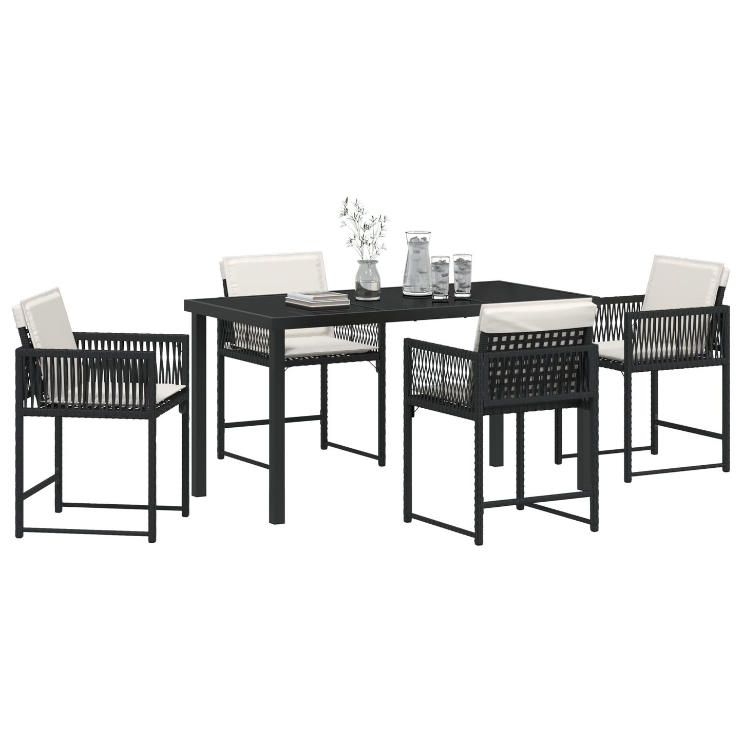 5-Delige Tuinset Met Kussens Zwart Poly Rattan