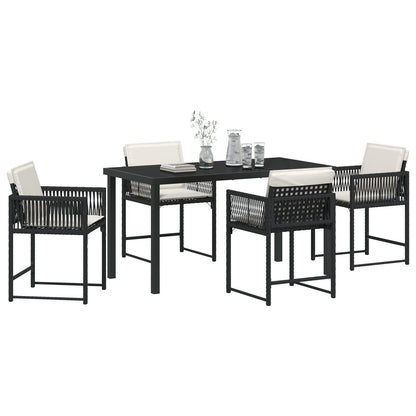 5-Delige Tuinset Met Kussens Zwart Poly Rattan