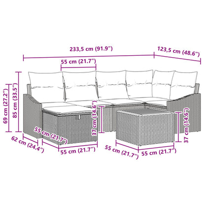 7 Delige Tuinbank Set Met Kussens Zwart Poly Rattan