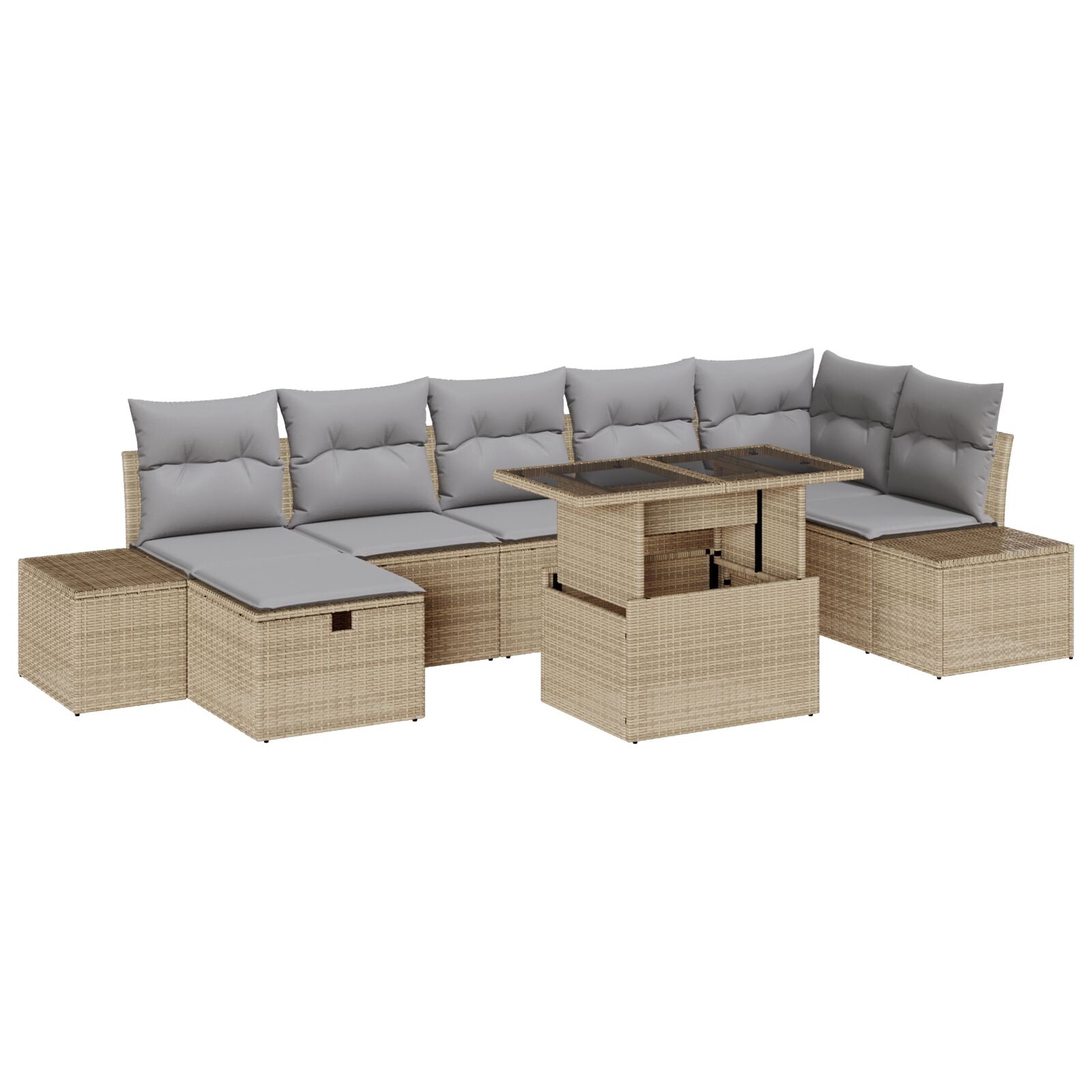 8-Delige Tuinbank Set Met Kussens Beige Poly Rattan Wit