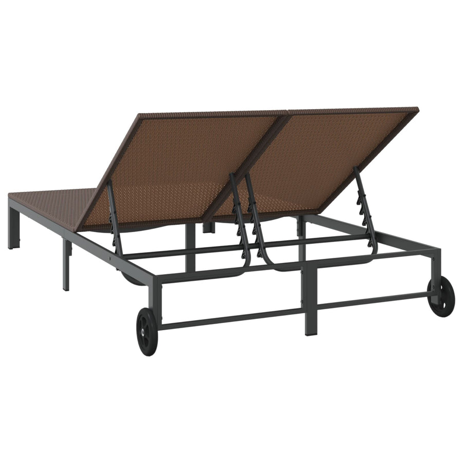 Zonnebed Met Kussens En Wielen Voor 2 Personen Poly Rattan Bruin 200 x 109 x 27.5 cm