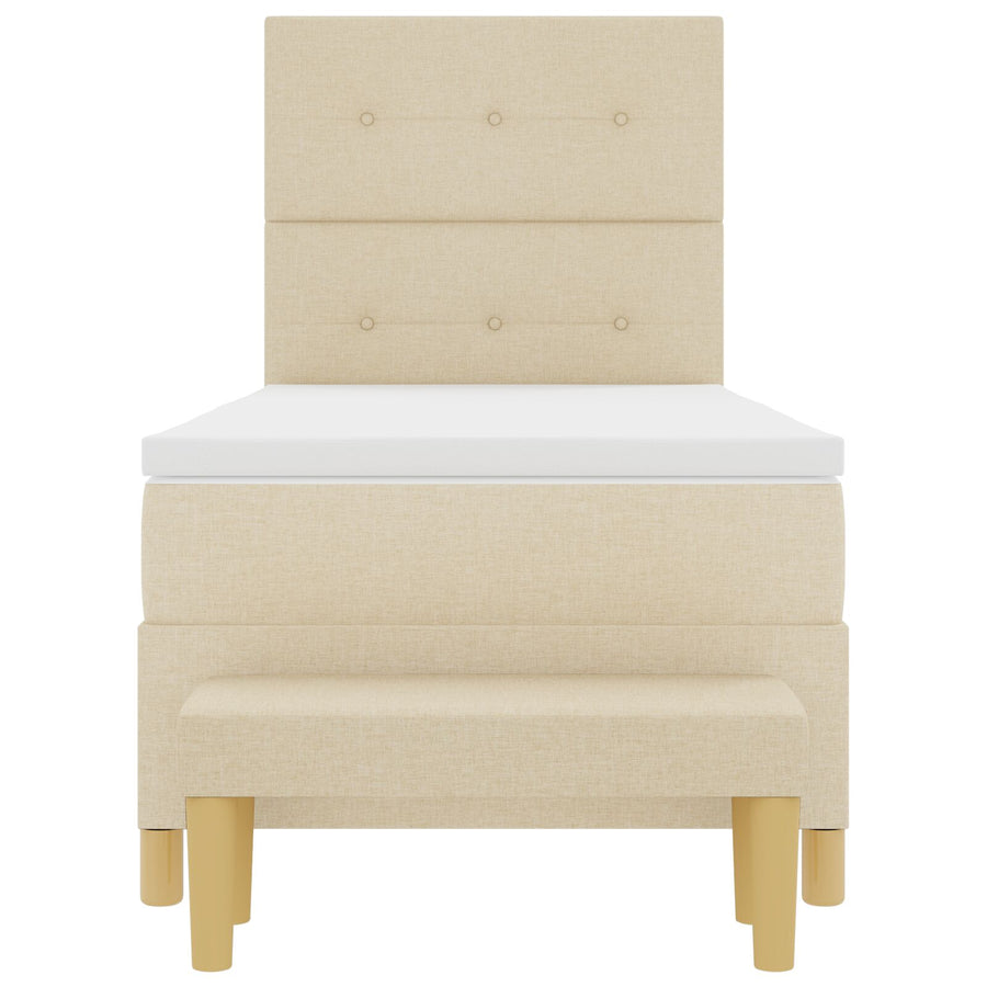 Boxspringbed Met Matras & Bank Stof Crème 90 x 190 cm Geplooid