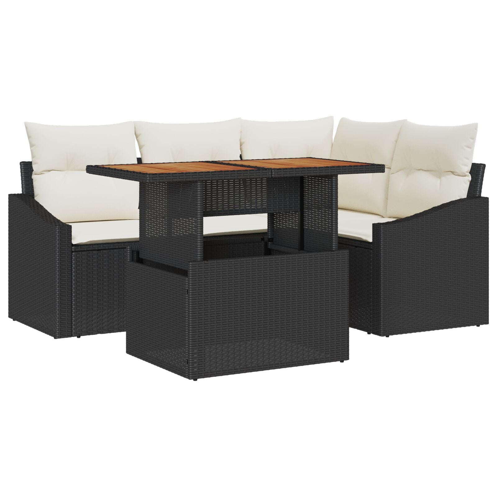 5-Delige Tuin Eetset Met Kussens Zwart Poly Rattan Acacia