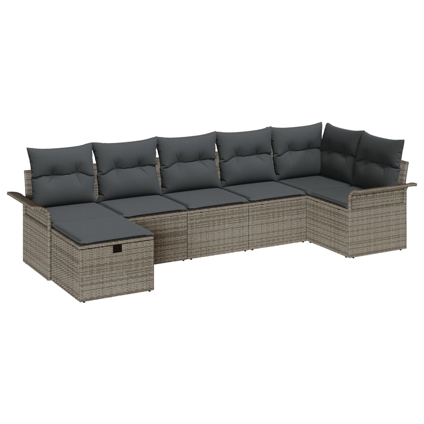 7-Delige Tuinset Met Kussens Grijs Poly Rattan