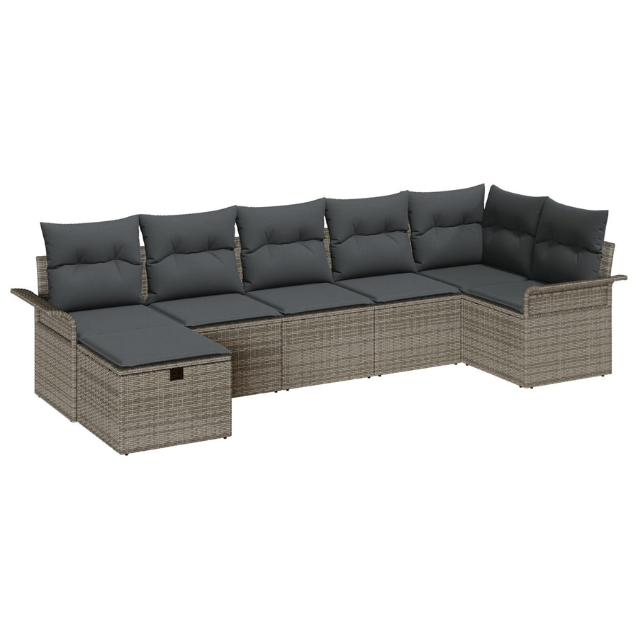 7-Delige Tuinset Met Kussens Grijs Poly Rattan