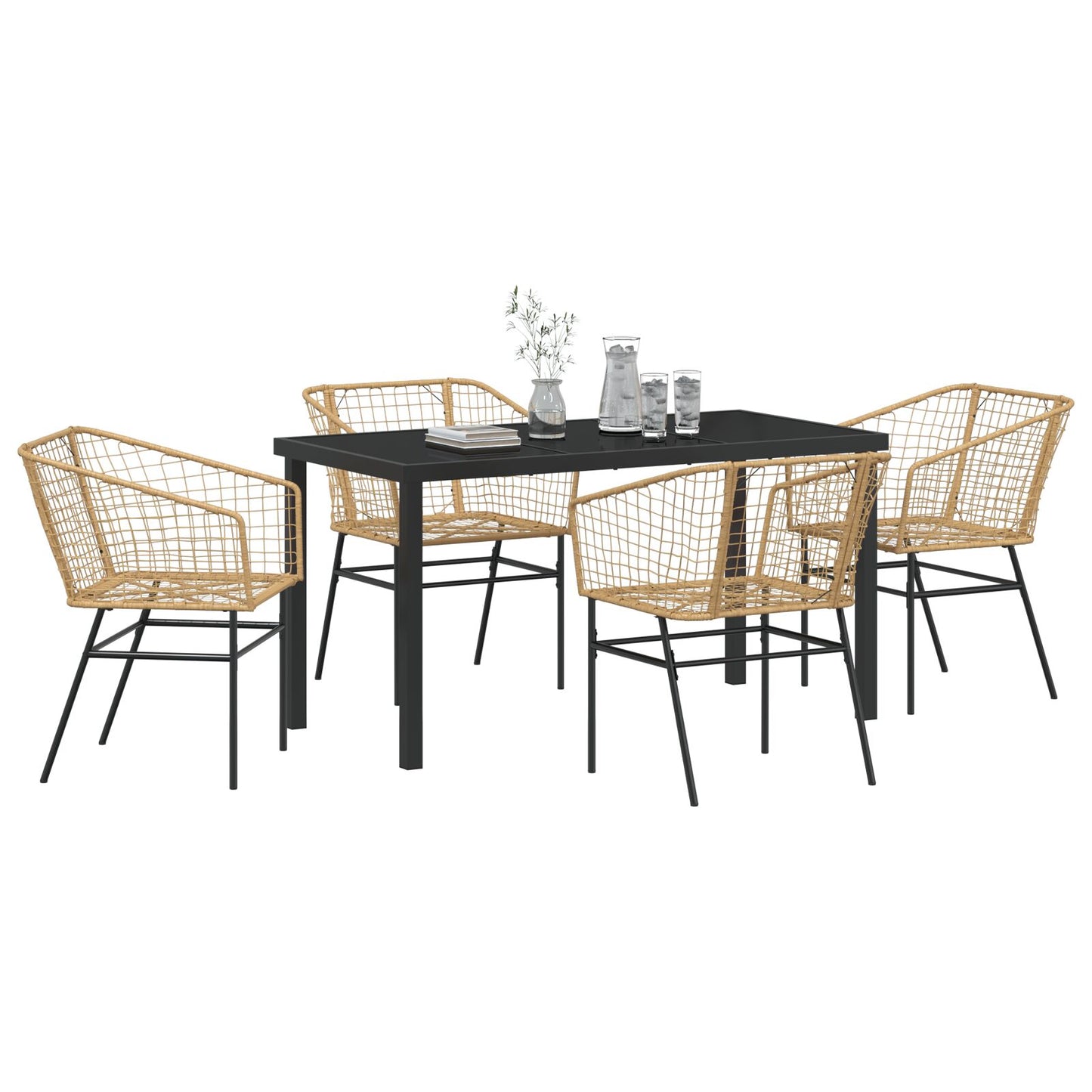 5 Delige Tuin Eet Set Bruin Poly Rattan