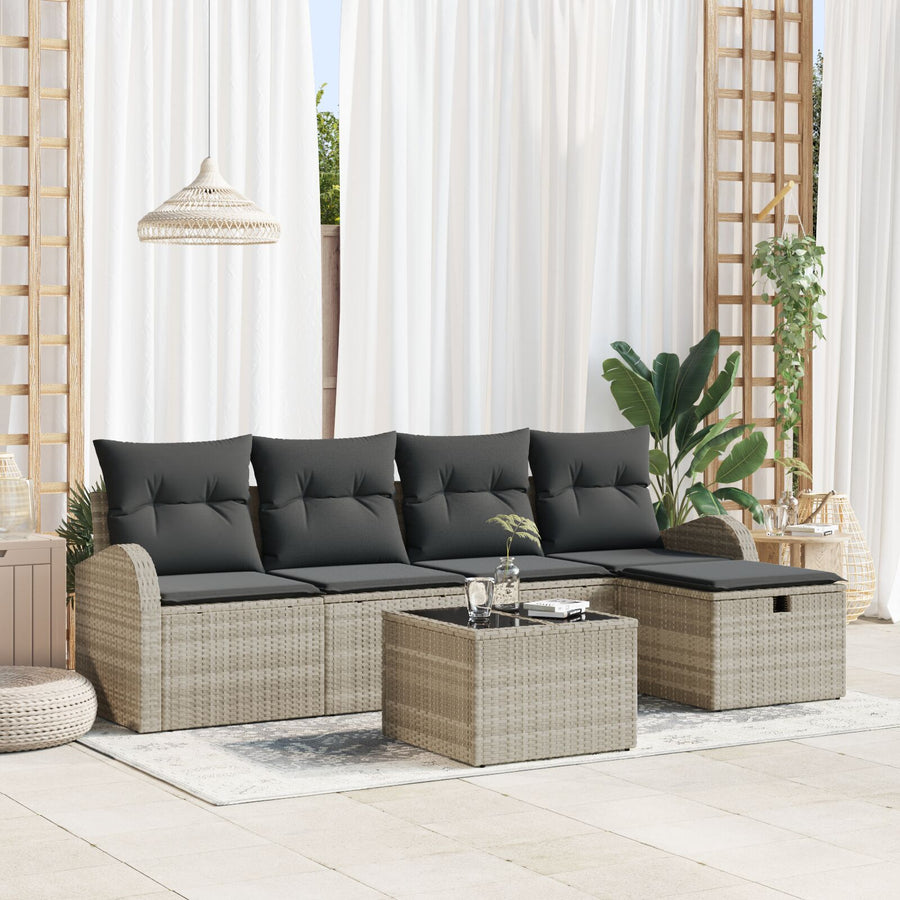 6-Delige Tuin Sofa Set Met Kussens Lichtgrijs Poly Rattan