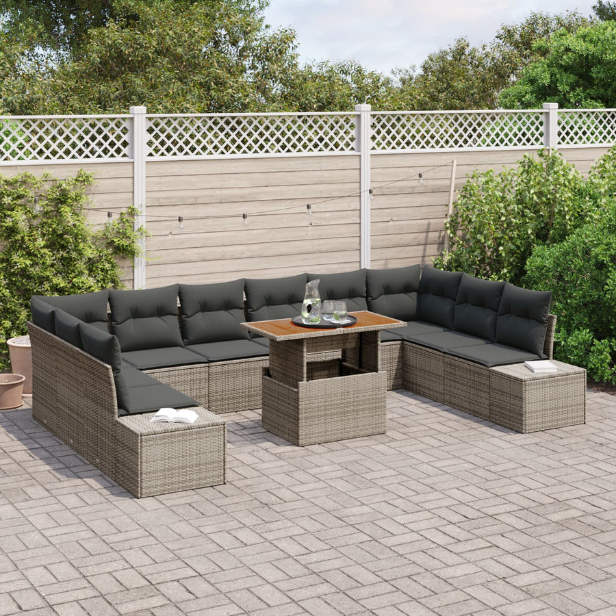 11-Delige Tuin Sofa Set Met Kussens Grijs Poly Rattan