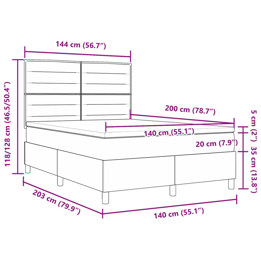 Boxspring Bed Met Matras Stof Zwart 140 x 200 cm Lijnen ontwerp