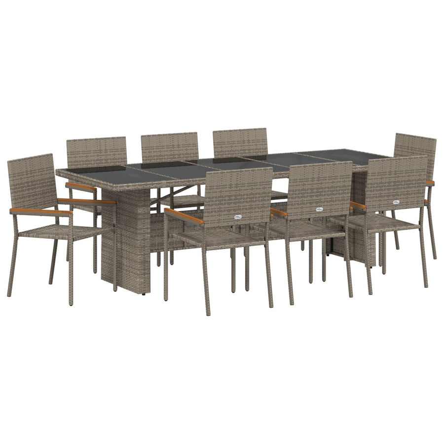 9-Delige Tuin Eethoekset Grijs Poly Rattan Wit