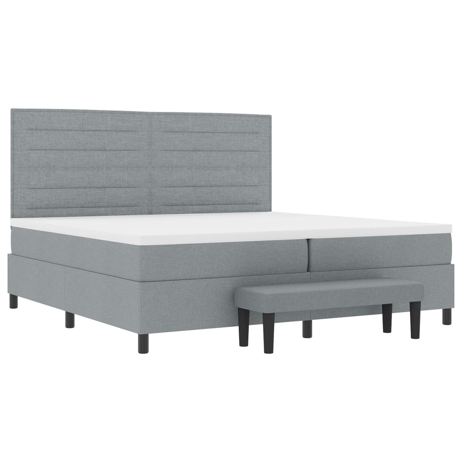Boxspring Bed Met Matras & Bank Stof Lichtgrijs 200 x 200 cm Lijnen ontwerp