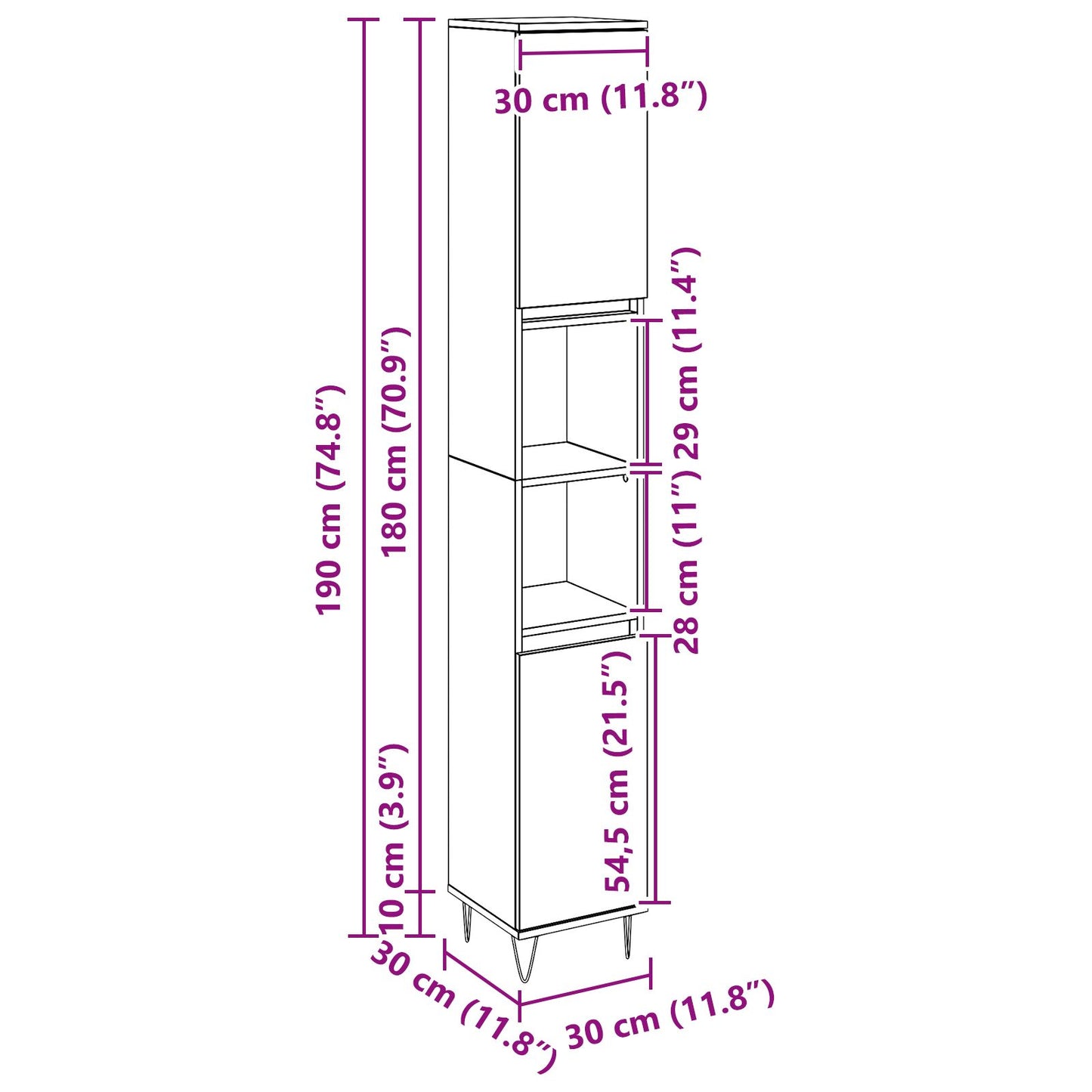 Badkamerkast 30X30X190 Cm Geengineerd Hout Zwart eiken