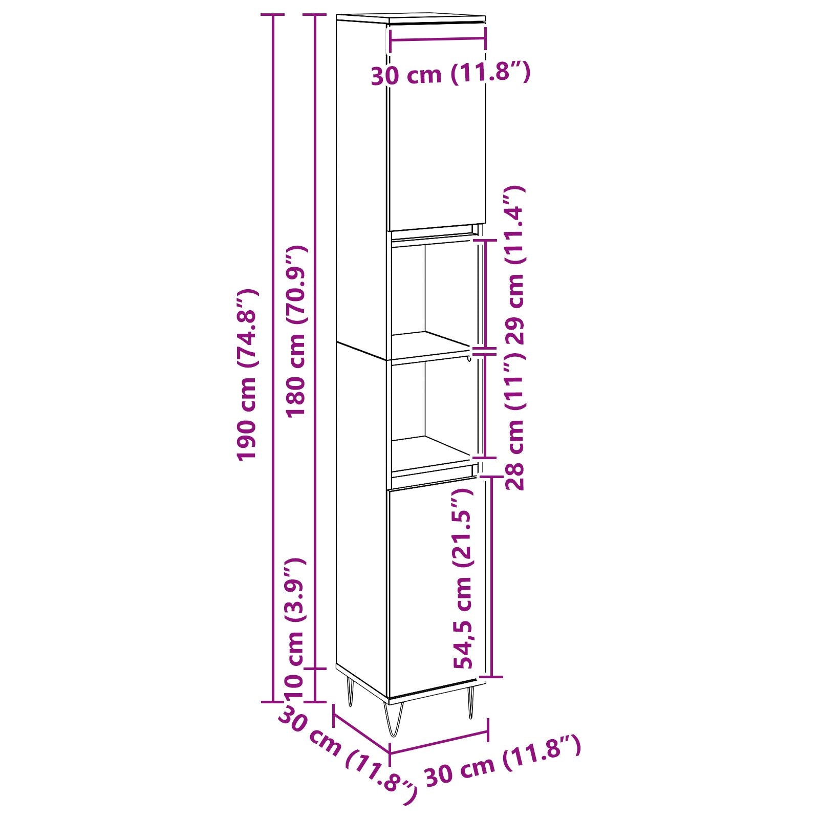Badkamerkast 30X30X190 Cm Geengineerd Hout Zwart eiken