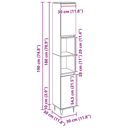 Badkamerkast 30X30X190 Cm Geengineerd Hout Zwart eiken