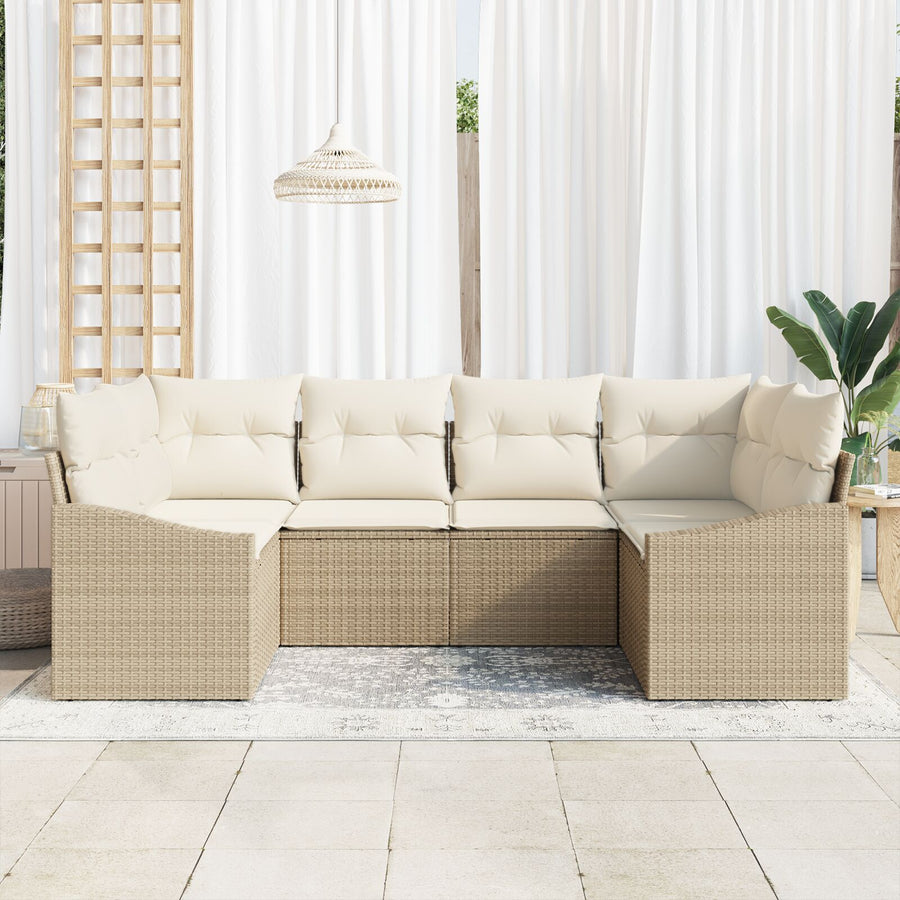 6-Delige Tuin Sofa Set Met Kussens Beige Poly Rattan