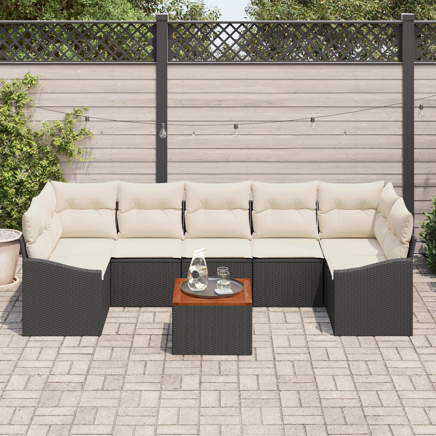 8-Delige Tuinset Met Kussens Zwart Poly Rattan Acacia