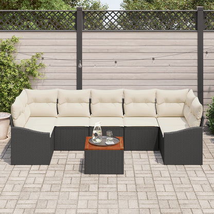 8-Delige Tuinset Met Kussens Zwart Poly Rattan Acacia