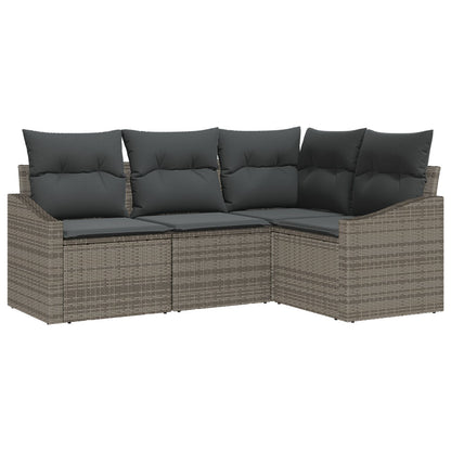 4-Delige Tuin Sofa Set Met Kussens Grijs Poly Rattan