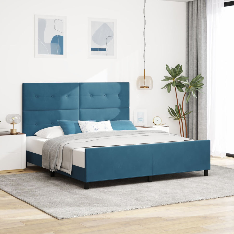 Bedframe Donkerblauw 180X200 Cm Fluweel Crème