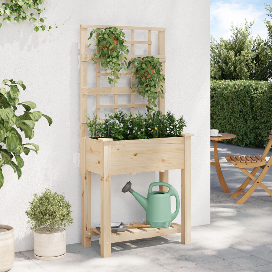 Tuinbak Met Trellis En Plank 71X37X152 Cm Massief Vurenhout 71 x 38 x 152 cm