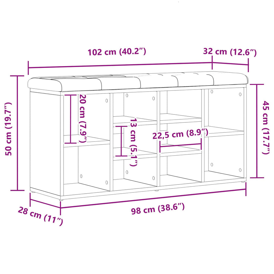 Opbergbank 100X30X48 Cm Engineered Wood 102 x 32 x 48 cm Zwart eiken