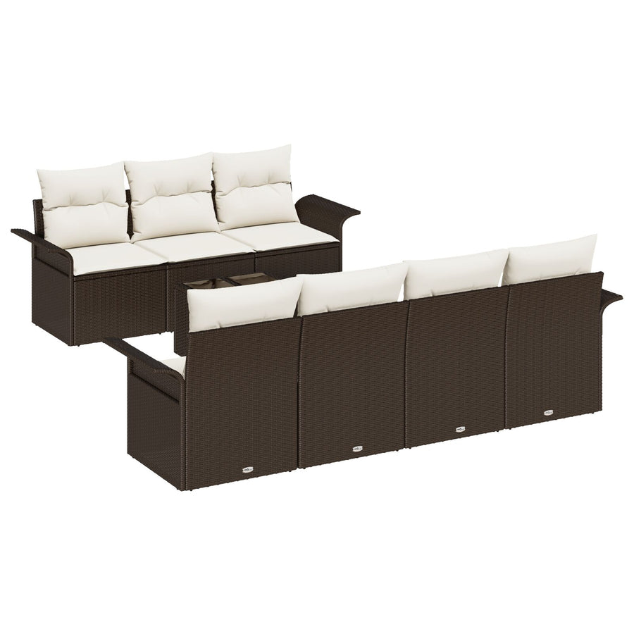 8-Delige Tuin Sofa Set Met Kussens Bruin Poly Rattan