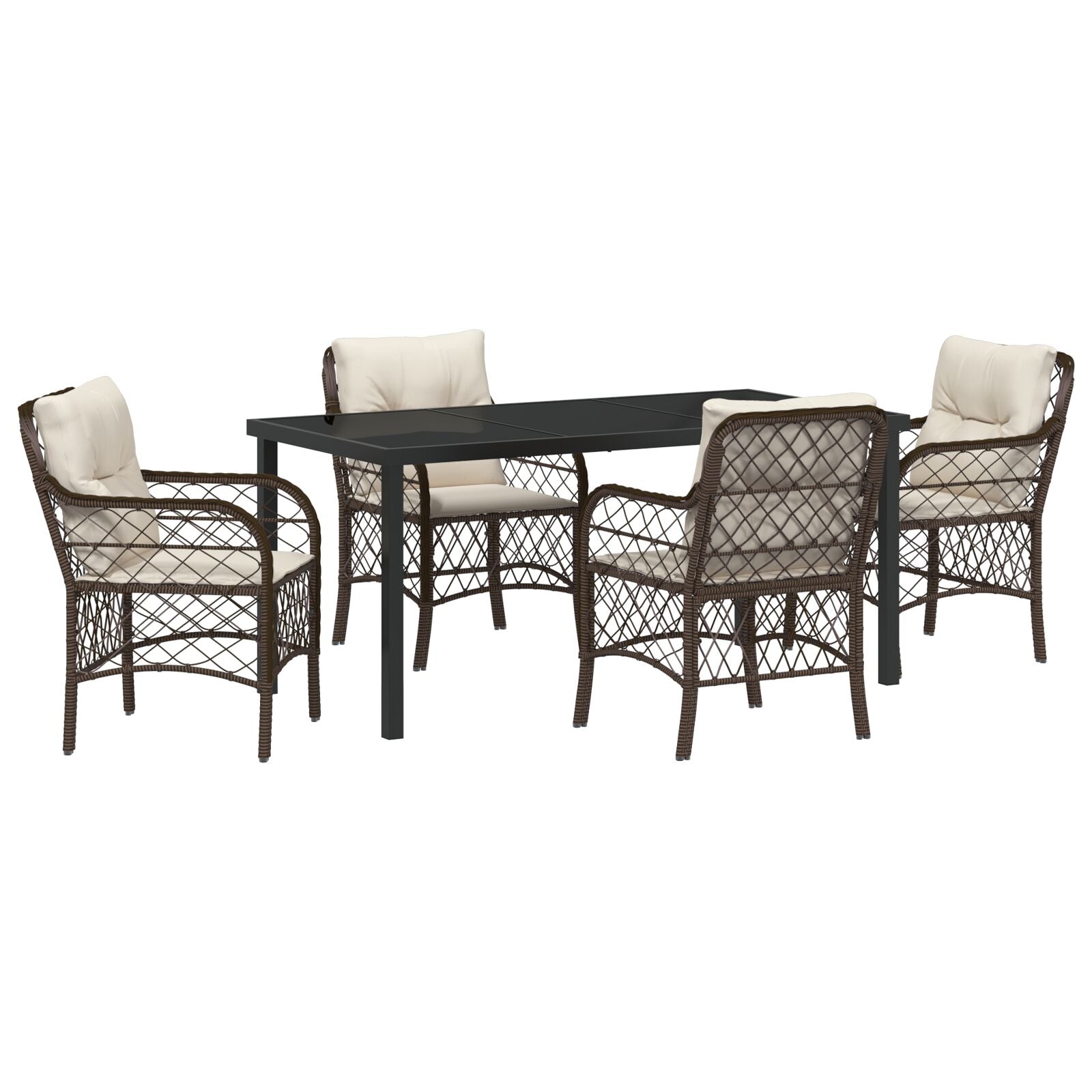 5-Delige Tuin Eetset Met Kussens Bruin Poly Rattan
