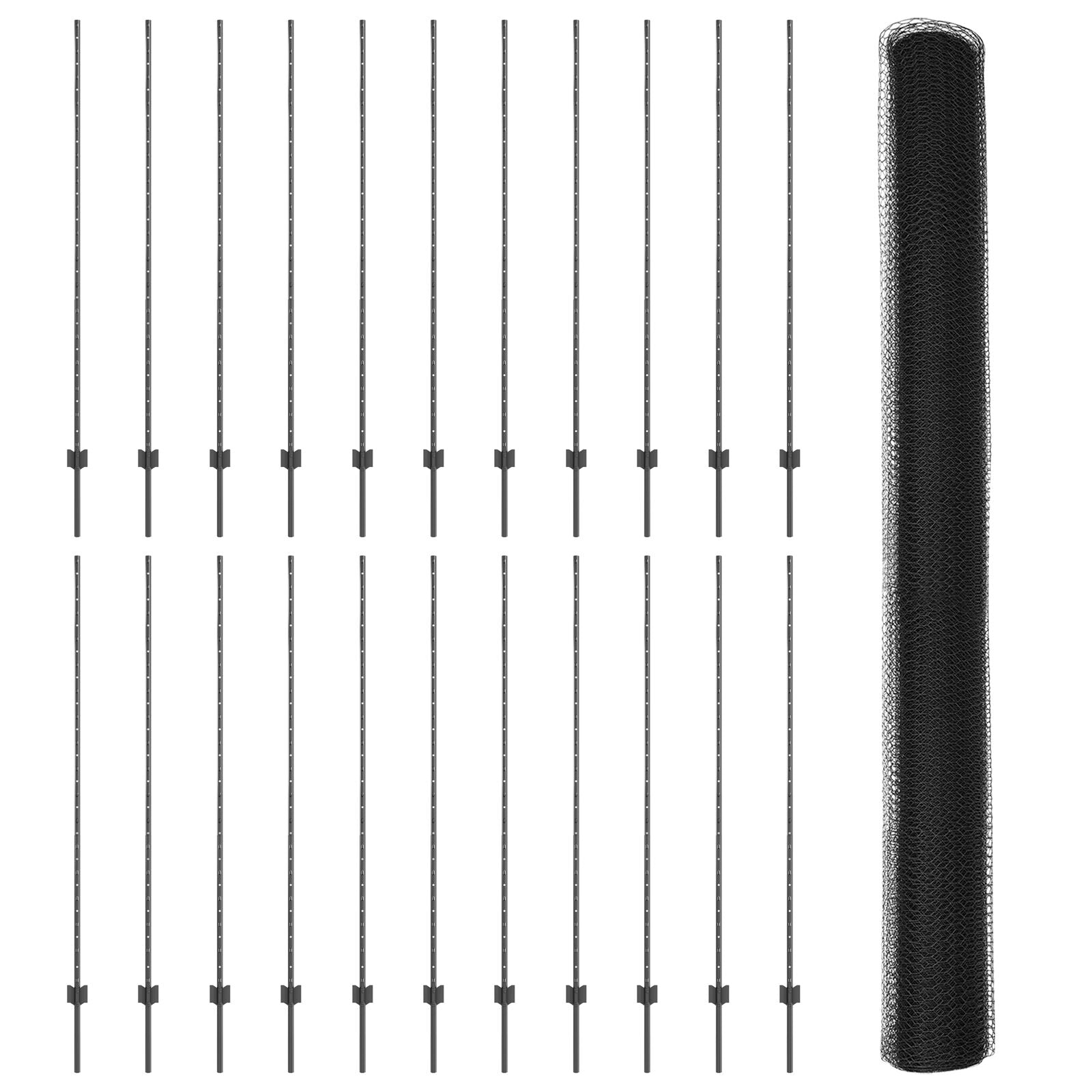 Hekpalen 22 Stuks U-Channel Grijs 160 Cm Staal,  Hexagonaal Hek Grijs 1.6X50 M Staal