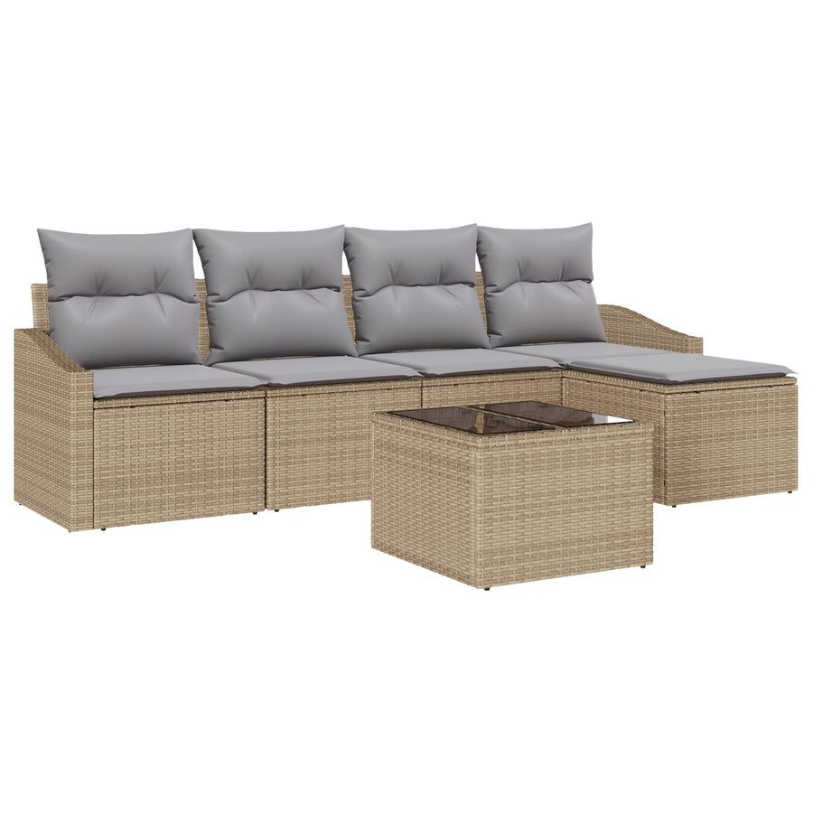 6-Delige Tuin Sofa Set Met Kussens Zwart Poly Riet