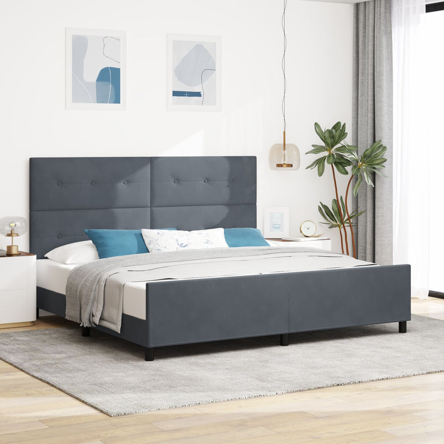 Bed Frame Donkergrijs 200X200 Cm Velvet Crème