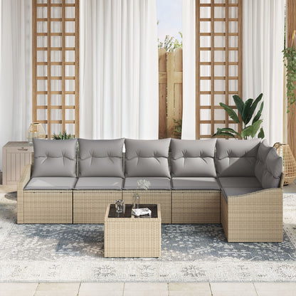 Tuinsalon Set Set Van 7 Beige Pe Rattan Buitensofa Rechthoekig